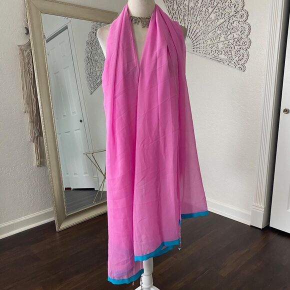 Fairy Coquette Pink Teal Beaded Pearl Long Mesh Scarf / Shawl / Wrap - Picture 3 of 5
